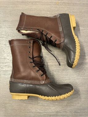 L.L. Bean Brown and Black Waterproof Lace-Up Winter Boots